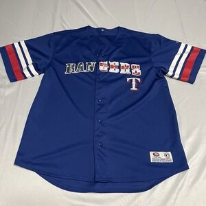 Vintage Texas Rangers Jersey Mens XL MLB True Fan Blue USA RARE